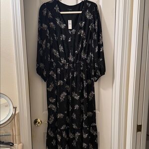 Talbots Black Dress with White Floral Design
